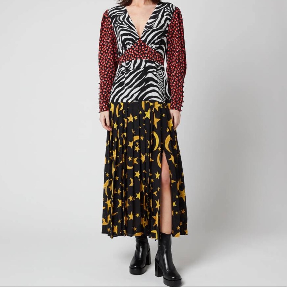 RIXO THEA Moonlight Zebra Maxi Dress Sz M